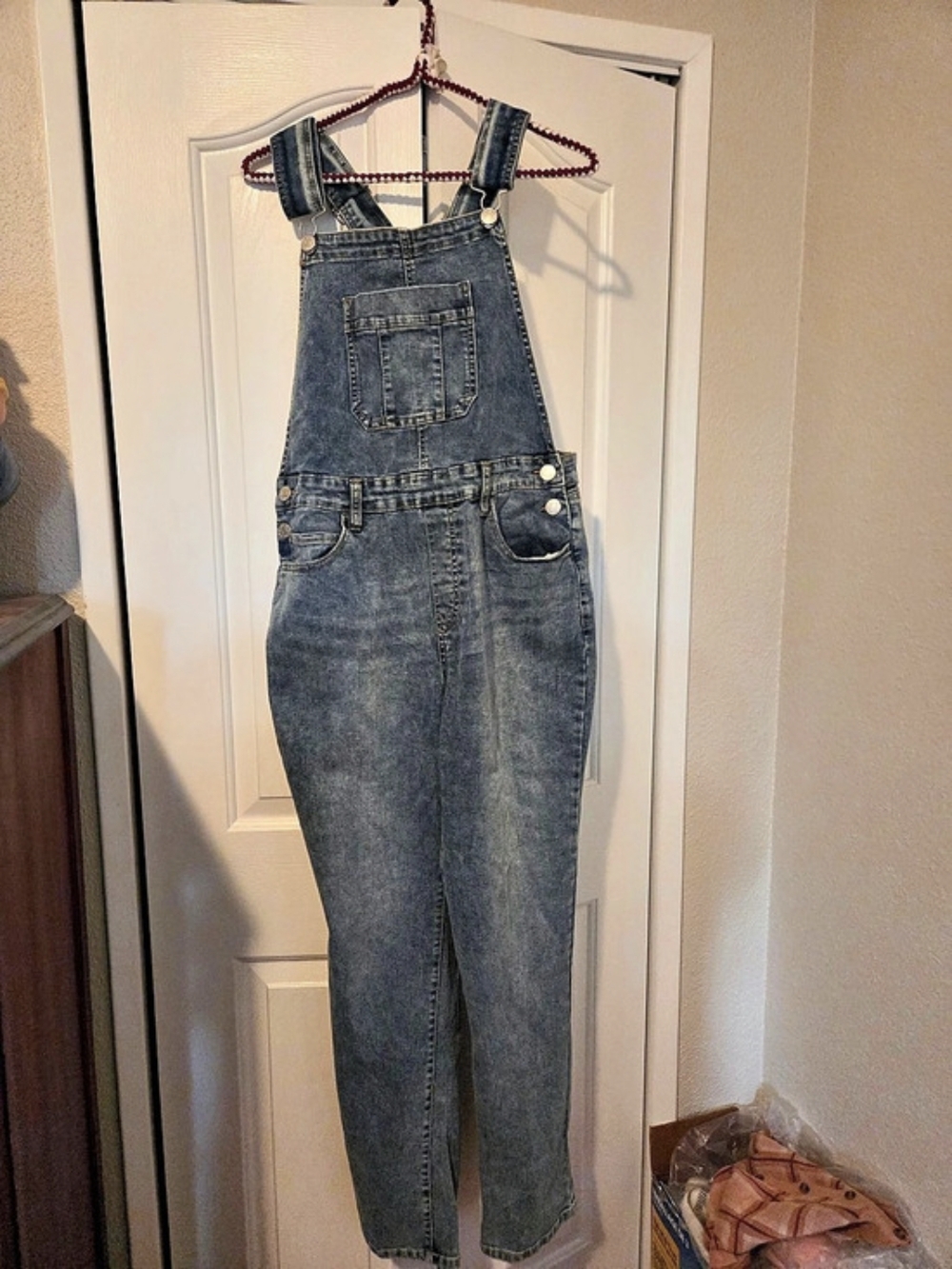 Grand Beach Club Women's Slouchy Cuffed Overall Jeans Blue